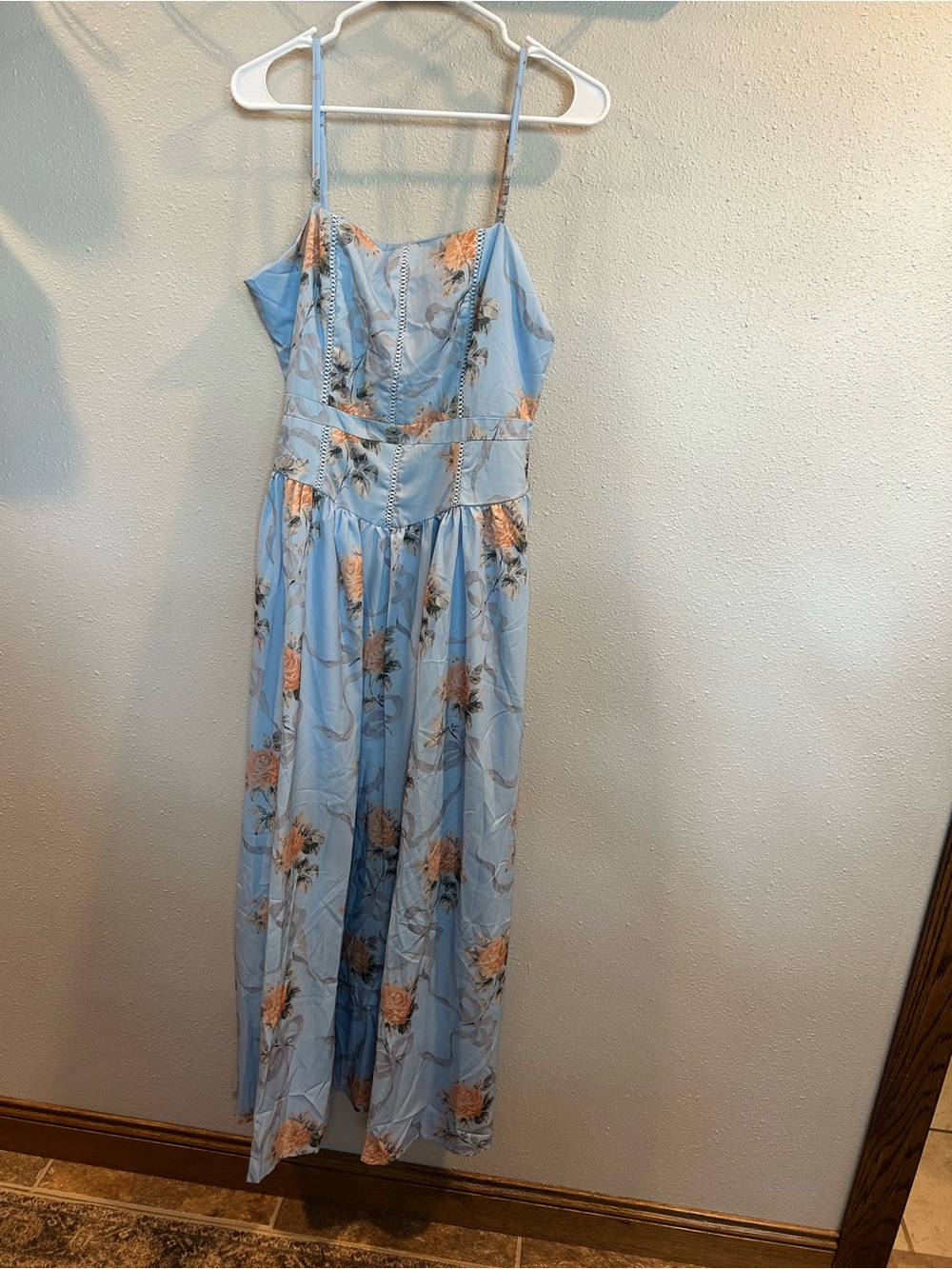 Light Blue Floral Maxi Dress with Spaghetti Straps